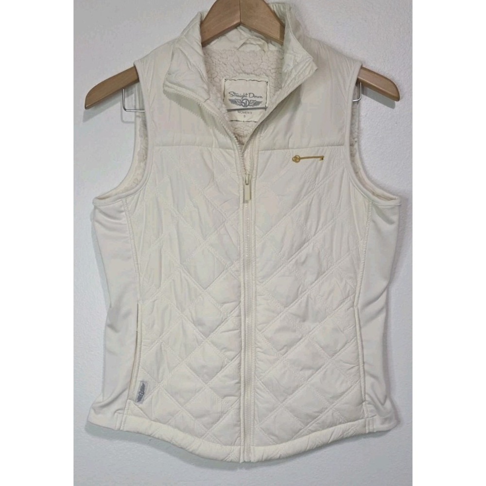 NEW STRAIGHT DOWN Anika Fitted IVORY Sherpa/Quilted Lined‎ Vest Women S Zip Up